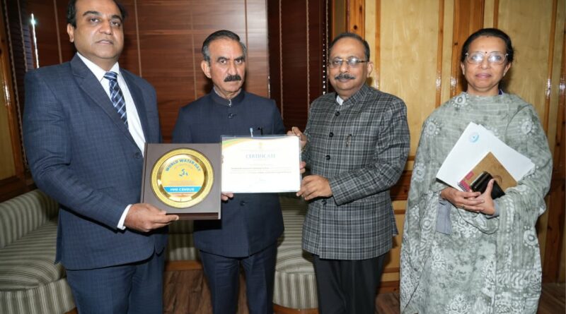 प्रमुख एवं मध्यम सिंचाई गणना को पूरा करने पर हिमाचल सम्मानित